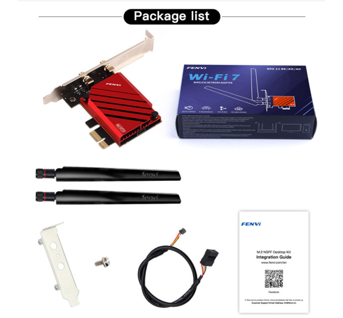 Сетевая карта PCI-E Fenvi FV-BE8800 Wi-Fi 7 трехдиапазонный адаптер модуль Bluetooth 5.4 (Black Red) (19127)