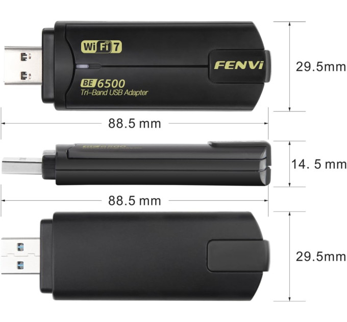 Сетевой адаптер Wi-Fi 7 USB Fenvi FU-BE6500 трехдиапазонный беспроводной MU-MIMO (Black) (19123)
