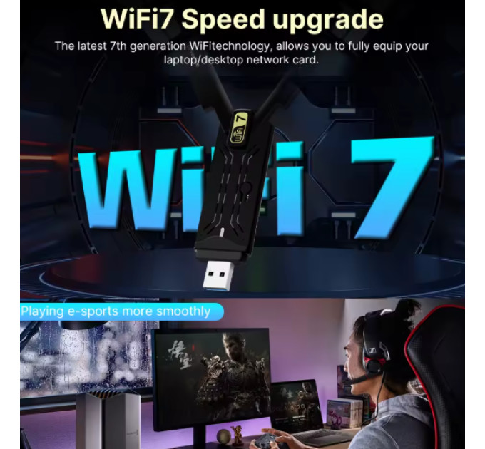 Сетевой адаптер Wi-Fi 7 USB Fenvi FU-BE6500 трехдиапазонный беспроводной MU-MIMO (Black) (19123)