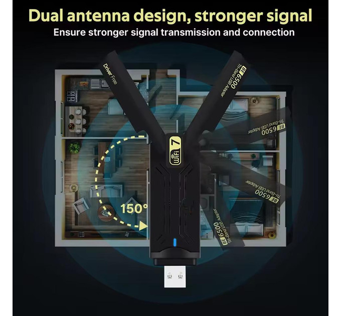 Сетевой адаптер Wi-Fi 7 USB Fenvi FU-BE6500 трехдиапазонный беспроводной MU-MIMO (Black) (19123)