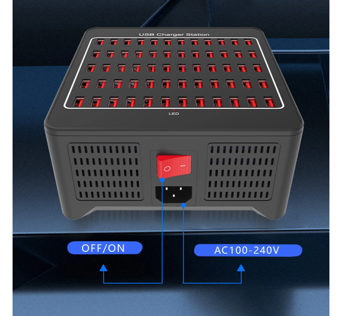 Зарядная станция многопортовая ILEPO на 60 USB портов 300 Вт / сетевое мультизарядное устройство (19016)
