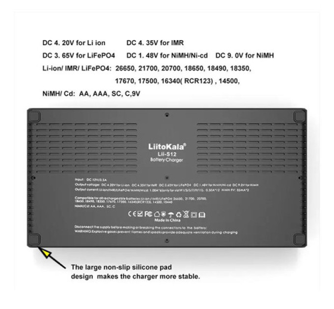 Зарядное устройство LiitoKala Lii-S12 для аккумуляторов АА, ААА, 18650, 21700, 26650 Li-ion, Ni-MH, Ni-Cd, LiFePO4, Крона 9В (19421)