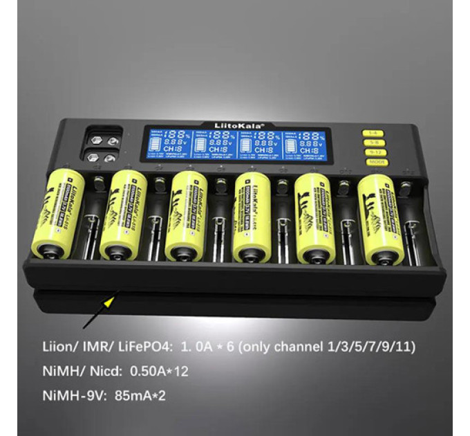 Зарядное устройство LiitoKala Lii-S12 для аккумуляторов АА, ААА, 18650, 21700, 26650 Li-ion, Ni-MH, Ni-Cd, LiFePO4, Крона 9В (19421)