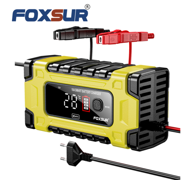 Зарядное устройство автомобильное 12V/24V Foxsur FBC122410E Автоматическое импульсное с функцией восстановления (Yellow) (19432)