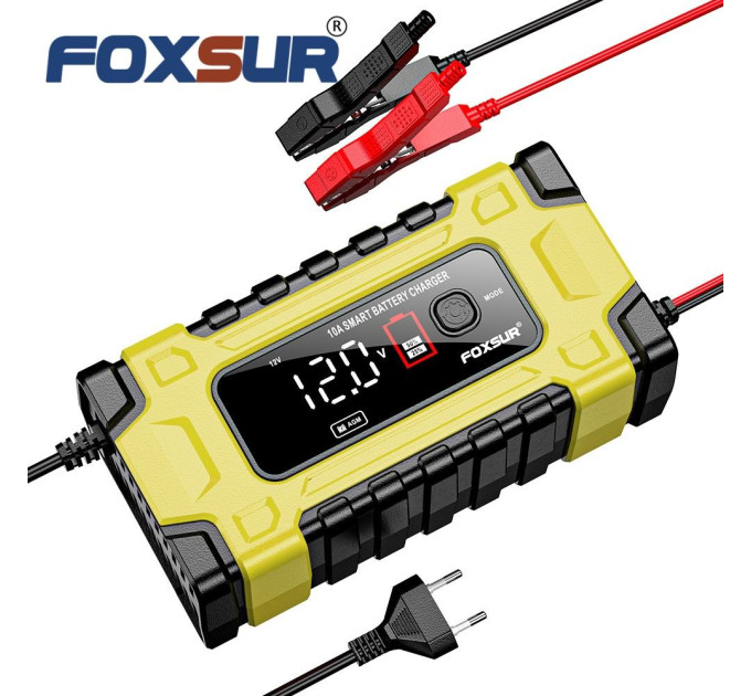 Зарядное устройство автомобильное 12V/24V Foxsur FBC122410E Автоматическое импульсное с функцией восстановления (Yellow) (19432)