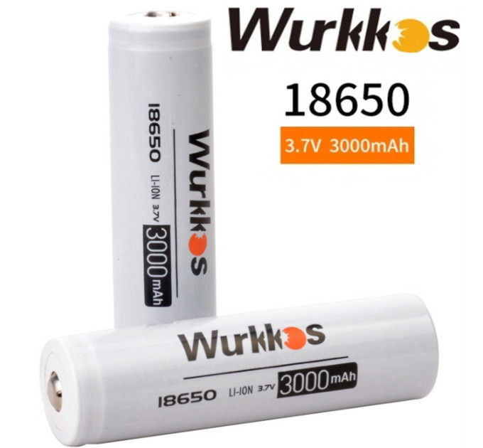 Аккумулятор 18650 Wurkkos 3000 mAh литий-ионный Li-Ion для мощных фонариков 3,6V Выпуклый плюс (19298)