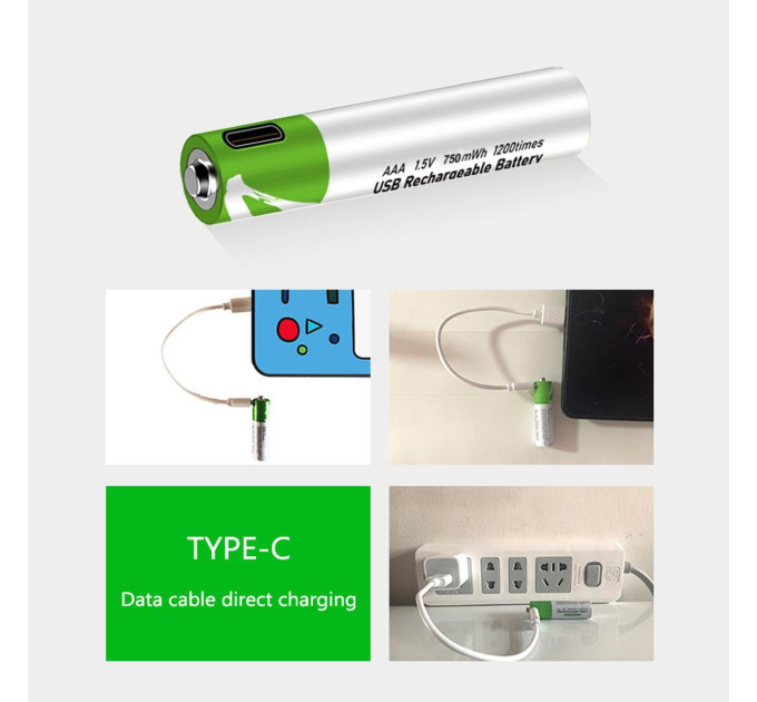 Аккумулятор AAA Smartoools 500 mAh мизинчиковый Li-Ion со встроенной зарядкой Type-C 1.5V Выпуклый плюс (19325)