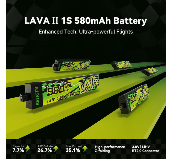 Аккумулятор BetaFPV Lava 2 1S 580 mAh BT2.0 / 3.8V / 95C / LiHV для FPV Air, Meteor, Cetus, Tiny Whoop (19521)
