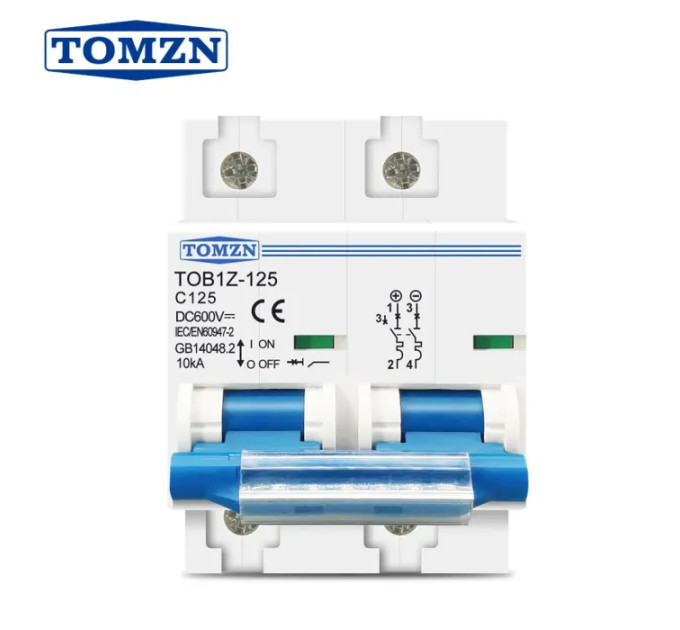 Автоматический выключатель DC TOMZN TOB1Z-125 двухполюсный 2P 600V 125A предохранитель постоянного тока (19616)