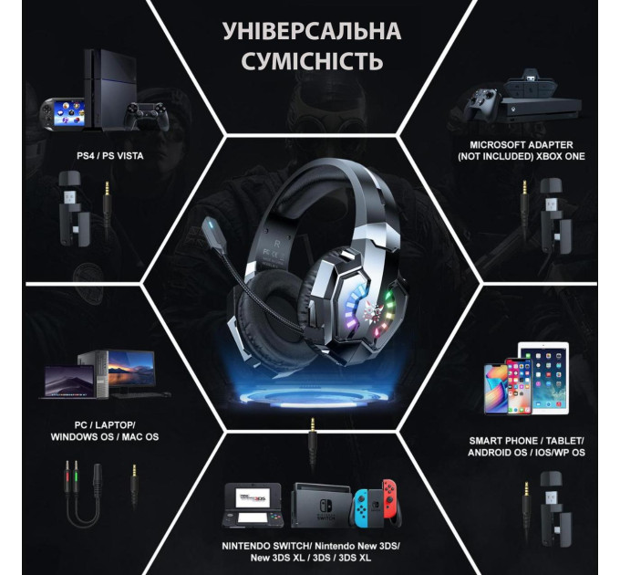 Беспроводные игровые наушники Onikuma B15 RGB Bluetooth гарнитура с микрофоном и RGB (Black) (19659)