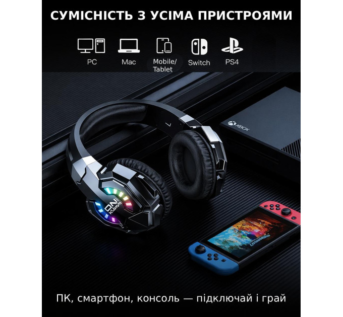 Беспроводные игровые наушники Onikuma B15 RGB Bluetooth гарнитура с микрофоном и RGB (Black) (19659)