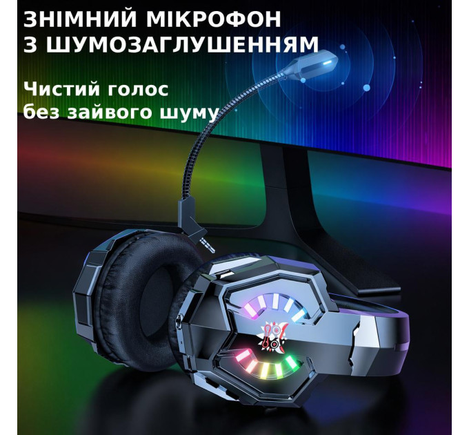 Беспроводные игровые наушники Onikuma B15 RGB Bluetooth гарнитура с микрофоном и RGB (Black) (19659)