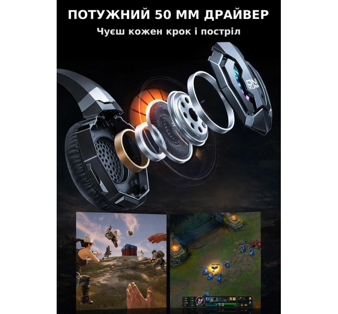 Беспроводные игровые наушники Onikuma B15 RGB Bluetooth гарнитура с микрофоном и RGB (Black) (19659)