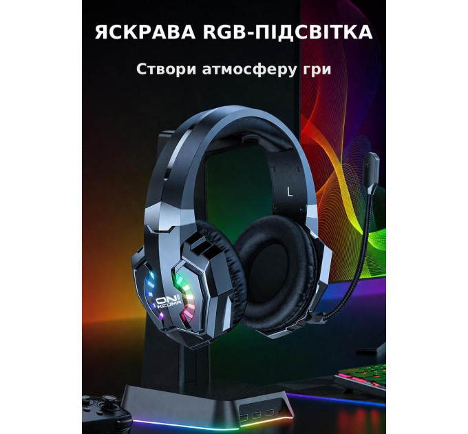 Беспроводные игровые наушники Onikuma B15 RGB Bluetooth гарнитура с микрофоном и RGB (Black) (19659)