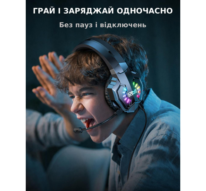 Беспроводные игровые наушники Onikuma B15 RGB Bluetooth гарнитура с микрофоном и RGB (Black) (19659)