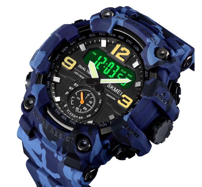 Часы наручные мужские Skmei 1637 (Blue Camo, 1637CMBU) (18440)