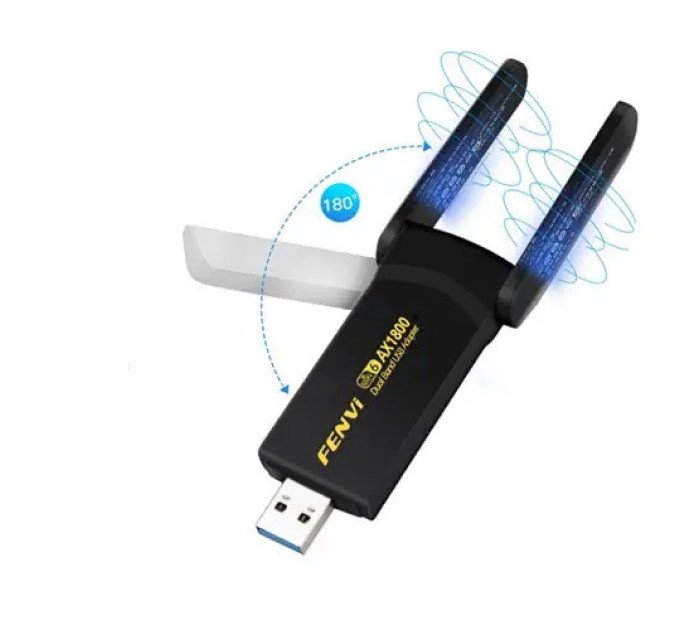 Двухдиапазонный беспроводной сетевой Wi-Fi адаптер USB Fenvi FU-AX1800 2.4G/5G Mu-MIMO Original (Black) (18838)