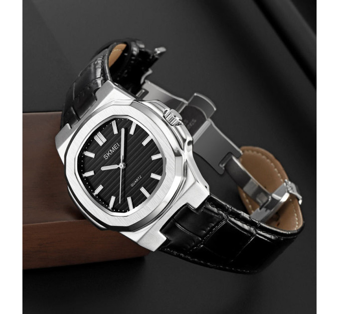 Мужские наручные часы Skmei 2512 Original классические кварцевые (Silver Black, 2512SIBK) (19162)