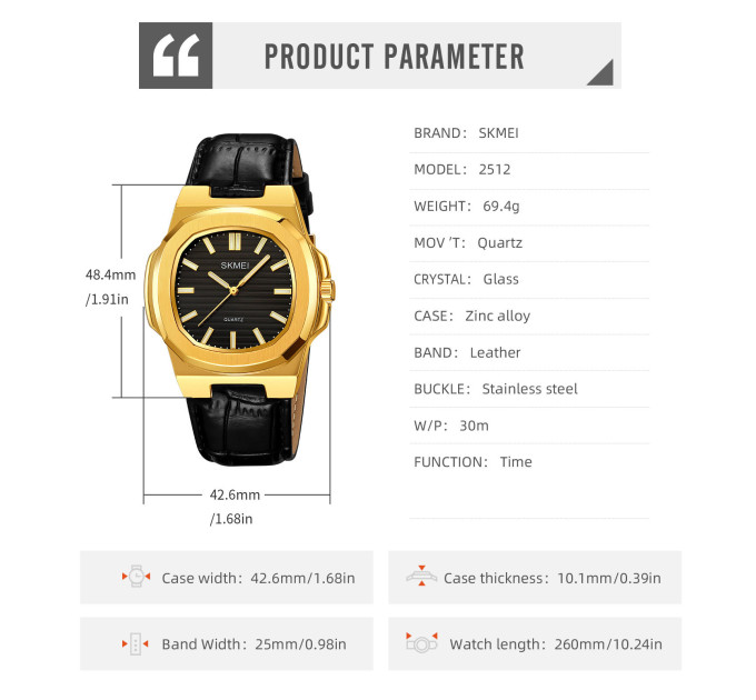 Мужские наручные часы Skmei 2512 Original классические кварцевые (Silver Black, 2512SIBK) (19162)