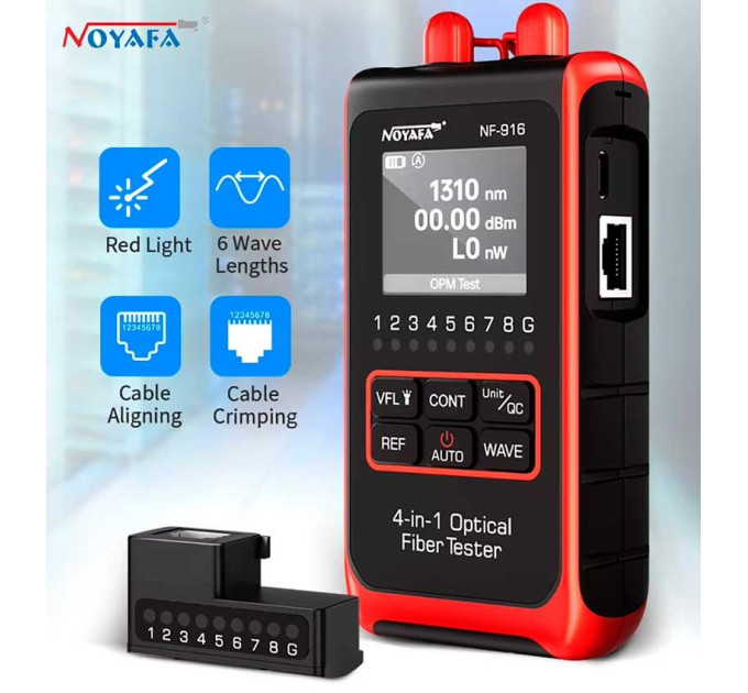 Мультитестер оптический Noyafa NF-916 Сетевой тестер, визуальный локатор разрывов оптоволокна, PM VFL RJ45 (19698)