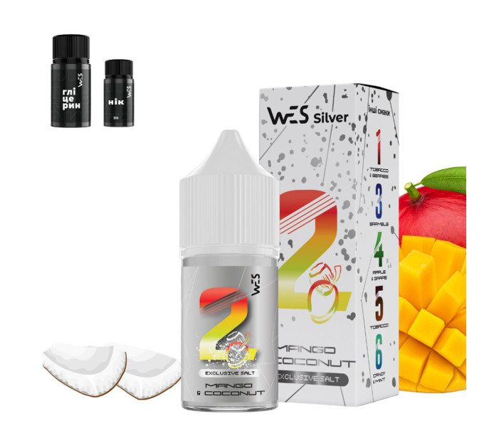 Набор для самозамеса на солевом никотине WES Silver 30 мл, 0-65 мг Mango Coconut (Манго с кокосом) (16388)