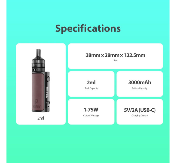 Набор электронная сигарета Eleaf iStick i75 75W 3000mAh with Ep Pod Tank 2ml Original Kit (Brown) (15780)
