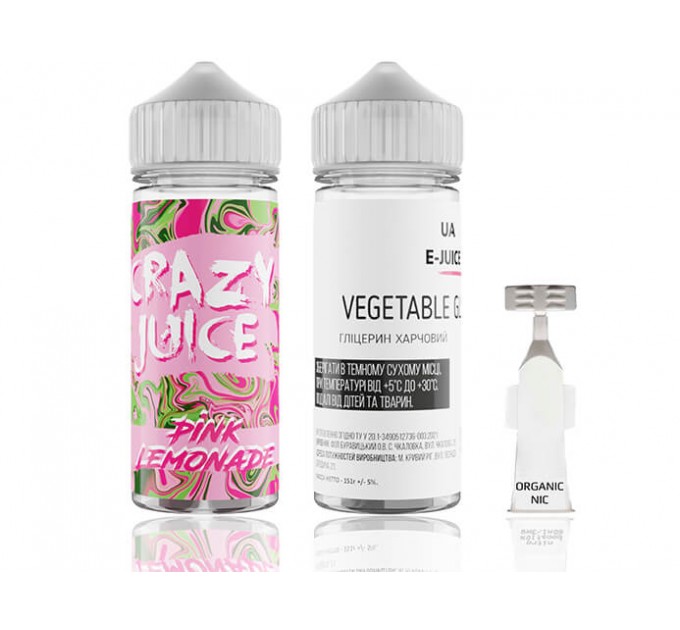 Набор заправки для самозамеса на органическом никотине Crazy Juice Pink Lemonade 120 мл 0-3 мг (Цедра, малина, апельсин и прохлада)