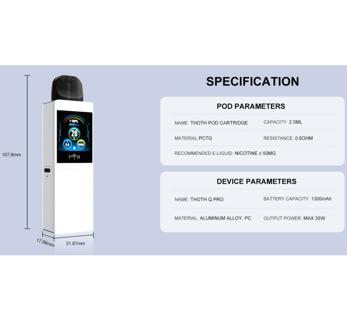 Под-система Kumiho THOTH Q Pro Pod 1300mAh 2ml электронная сигарета Original Kit (Black) (19034)