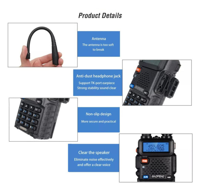 Портативная тактическая Рация + Гарнитура Baofeng UV-5R 5W двухдиапазонная VHF(136-174)/UHF(400-520 МГц) (18835)