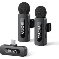Профессиональный петличный микрофон беспроводной Boya BY-V20 V2.0 Разъем Type-C 2шт (Black)