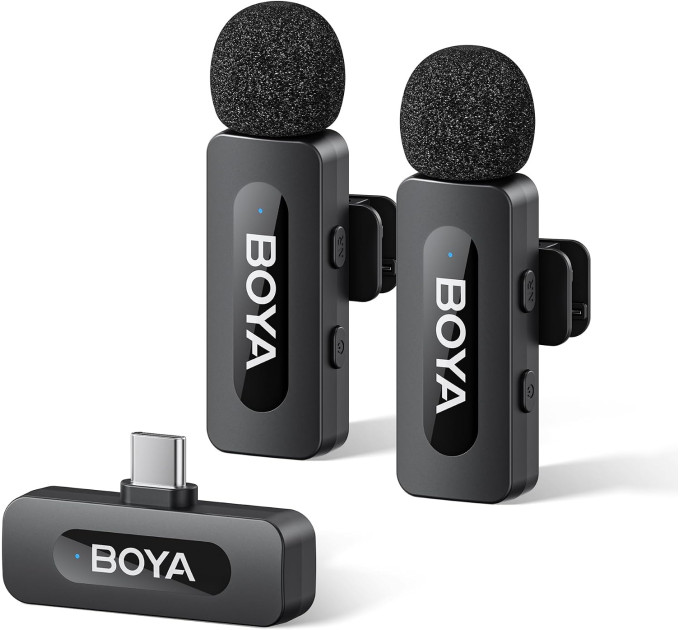 Профессиональный петличный микрофон беспроводной Boya BY-V20 V2.0 Разъем Type-C 2шт (Black) (18873-prm)