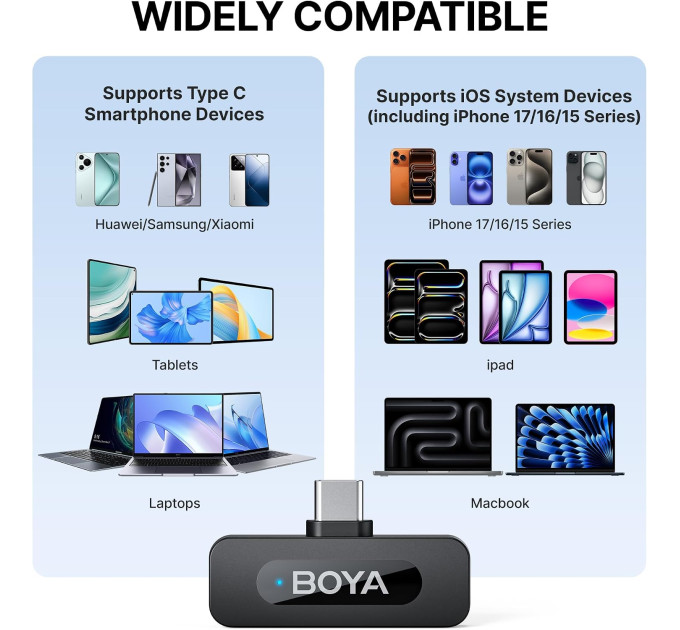 Профессиональный петличный микрофон беспроводной Boya BY-V20 V2.0 Разъем Type-C 2шт (Black) (18873-prm)