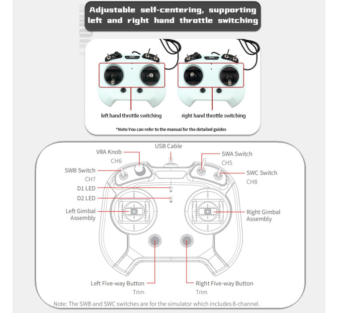 Пульт дистанционного управления FPV  FLYSKY FS-SM001 8CH USB Liftoff, DRL, DCL, DJI Virtual Flight симуляторный 8 канальный (Black) (18777)
