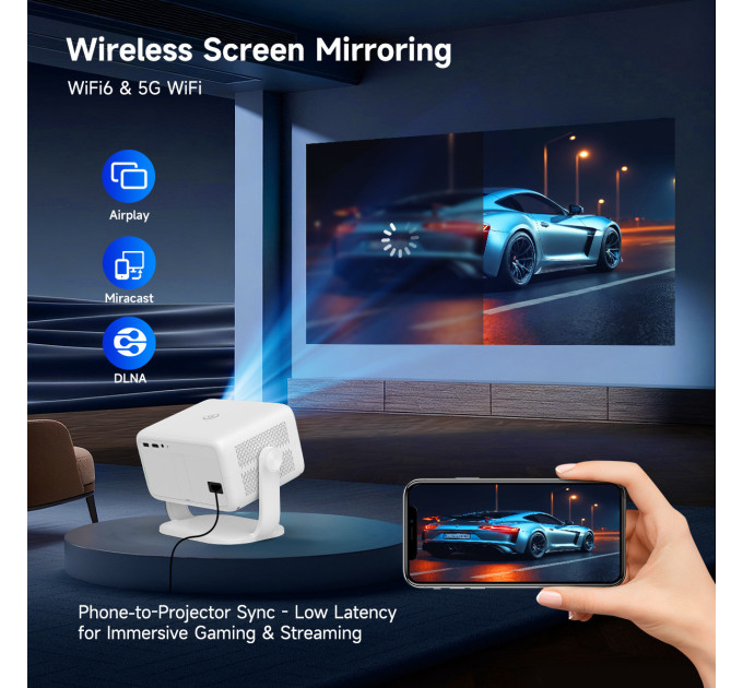 Смарт проектор с автофокусом Magcubic L018 Android 14, chip H726, 8K24fps,1GB/8GB Wi-Fi 2.4G/5G Обновленная версия Кинотеатр (White) (19028)