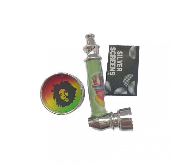 Трубка курительная + гриндер для измельчения табака HL-YD-305 (Bob Marley Silver Green)