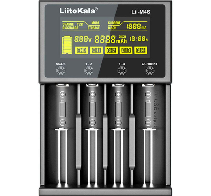 Умное зарядное устройство для аккумуляторов LiitoKala Lii-M4S АА, ААА, 18650, 21700, 26650 Li-ion, Ni-MH, Ni-Cd (19413)