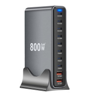 Зарядная станция многопортовая ILEPO 800W на на 2 USB + 8 Type-C / сетевое мультизарядное устройство (Black)