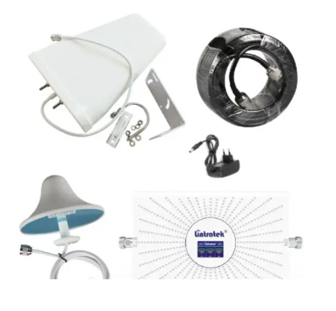 GSM усилитель Lintratek KW20C-GDW 900-1800-2100MHZ Репитер мобильной связи и интернета 4G LTE, Полный комплект (19268)