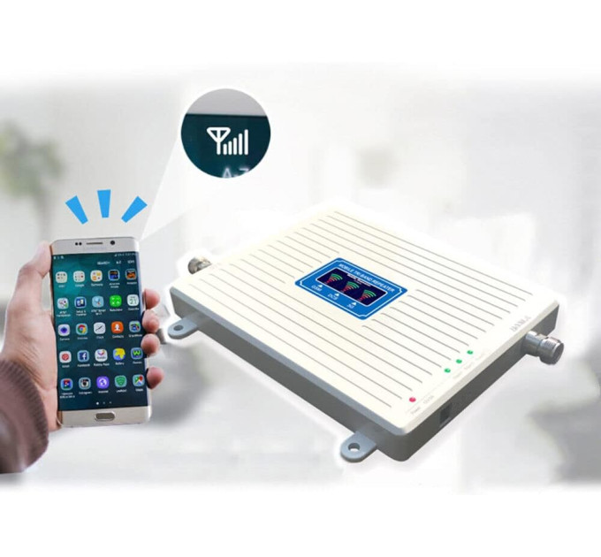 GSM усилитель Lintratek KW20C-GDW 900-1800-2100MHZ Репитер мобильной связи и интернета 4G LTE, Полный комплект (19268)