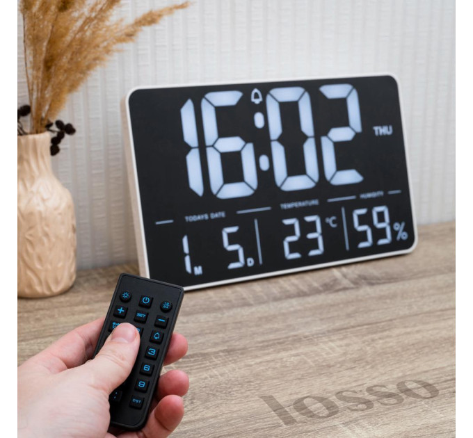 Часы электронные настенные и настольные LOSSO GRAND WC-600 Будильник с пультом (White) (18967)