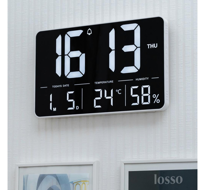 Часы электронные настенные и настольные LOSSO GRAND WC-600 Будильник с пультом (White) (18967)