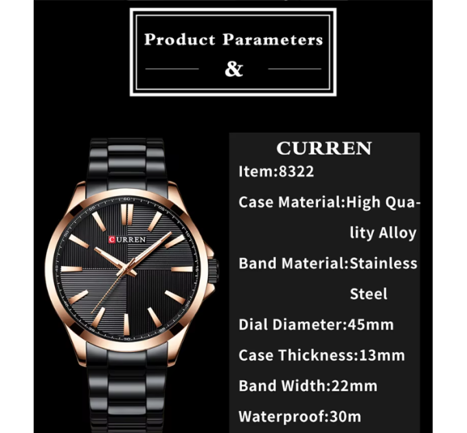 Часы наручные Curren 8322 (Silver Black) (18689)