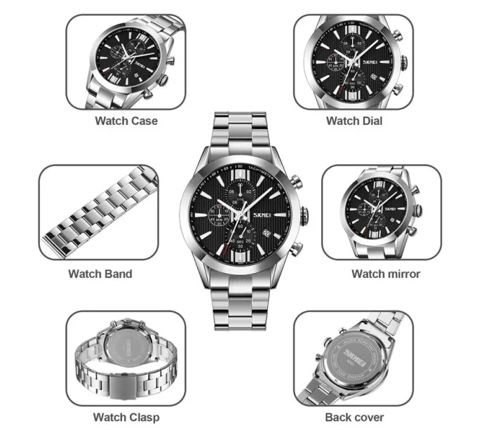 Часы наручные Skmei 9302 (Silver Black, 9302BK) (18375)