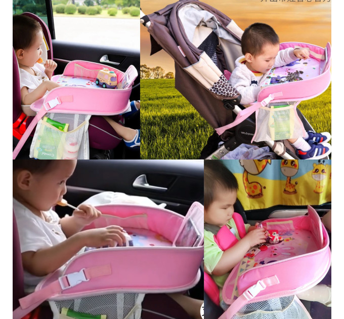Детский дорожный столик в автомобиль для автокресла LVR 023 с карманом для телефона (Pink) (18990)