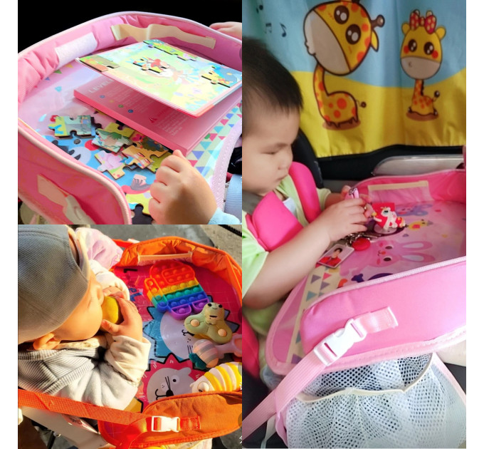 Детский дорожный столик в автомобиль для автокресла LVR 023 с карманом для телефона (Pink) (18990)