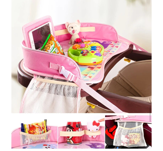 Детский дорожный столик в автомобиль для автокресла LVR 023 с карманом для телефона (Pink) (18990)