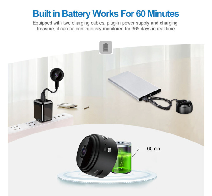 Камера видеонаблюдения беспроводная PIX-LINK A9 720P/1MP шпионская мини Wi-Fi камера (Black) (18655)