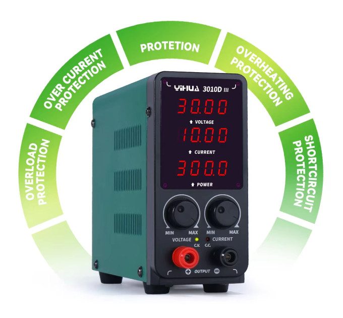 Лабораторный блок питания Yihua 3010D-III Импульсный / 30V / 10A / 300W, цифровая индикация напряжения, тока и мощности (V/A/W) (19466)
