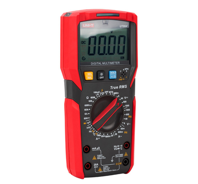 Мультиметр UNI-T UT89X Цифровой мультитестер; Напряжение DC/AC; Ток DC/AC; R; C; Прозвонка цепи; тест Диодов-транзисторов, NCV, Live, частота, емкость (19823)