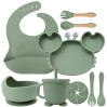 Набор детской силиконовой посуды для первого прикорма на присосках 9 предметов Краб (Green) (18974)